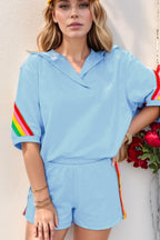 Rainbow Collared Short Sleeve Top and Shorts Set
