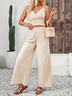 Smocked Surplice Cami and Wide Leg Pants Set