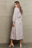 Perfee Printed Tie Waist Long Sleeve Dress - felvior