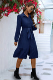 Long Sleeve Tie Waist Shirt Dress - felvior