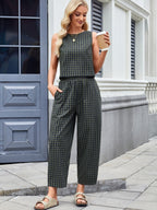 Plaid Sleeveless Top and Pants Set