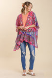 Umgee Full Size Mixed Print Ruffle Hem Open Front Cover Up Plus Size - felvior