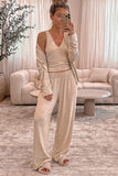 V-Neck Tank, Open Front Cardigan and Pants Lounge Set - felvior