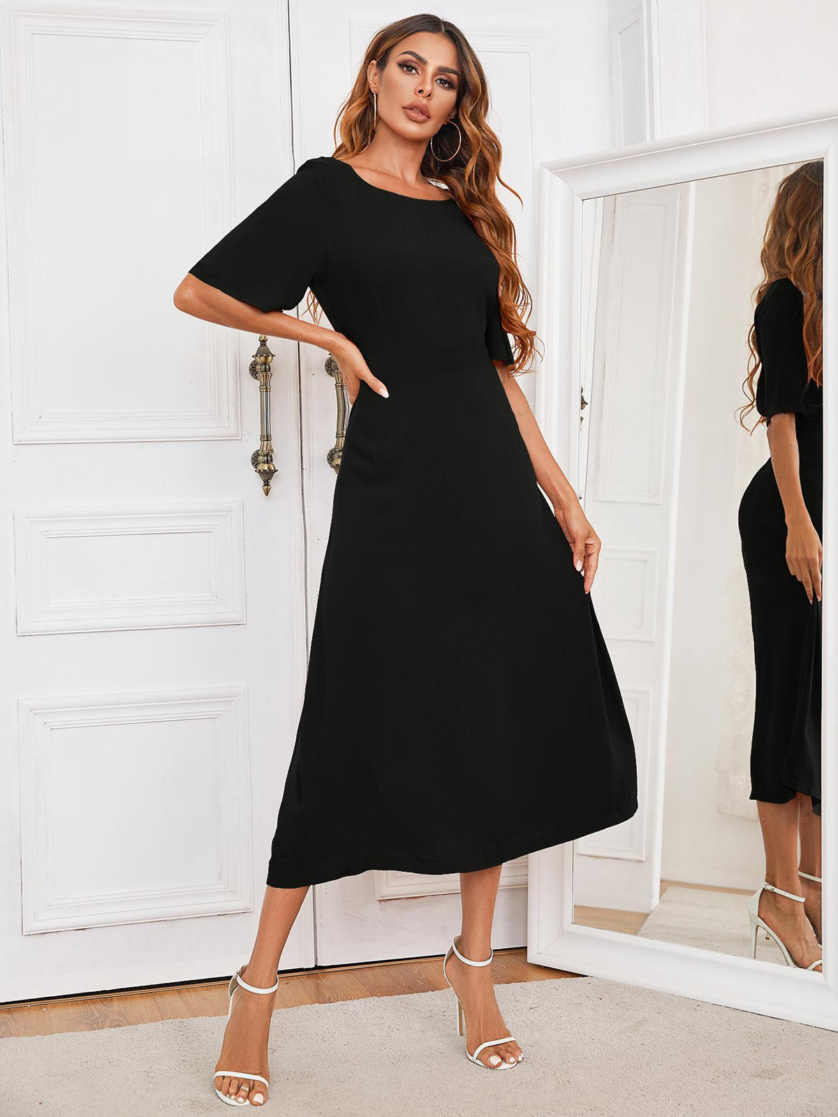 Round Neck Cutout Half Sleeve Dress - felvior