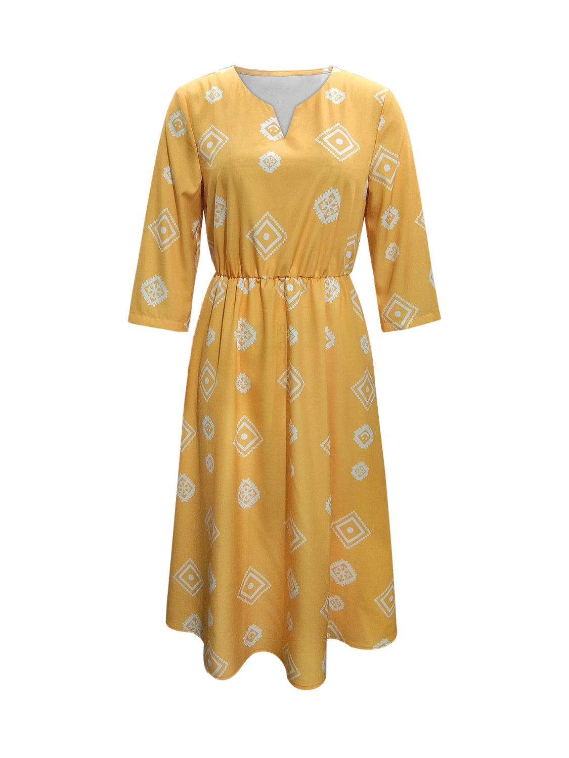 Geometric Notched Neck Dress - felvior