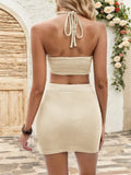 Waffle-Knit Halter Neck Top and Skirt Set