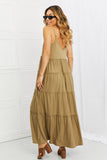 Zenana Full Size Spaghetti Strap Tiered Dress with Pockets in Khaki - felvior