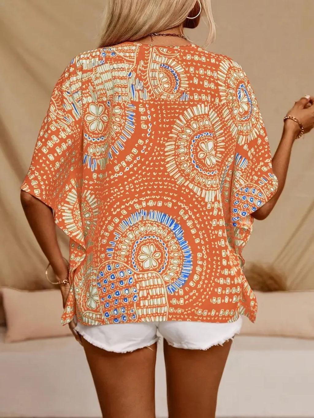 Printed V-Neck Half Sleeve Top