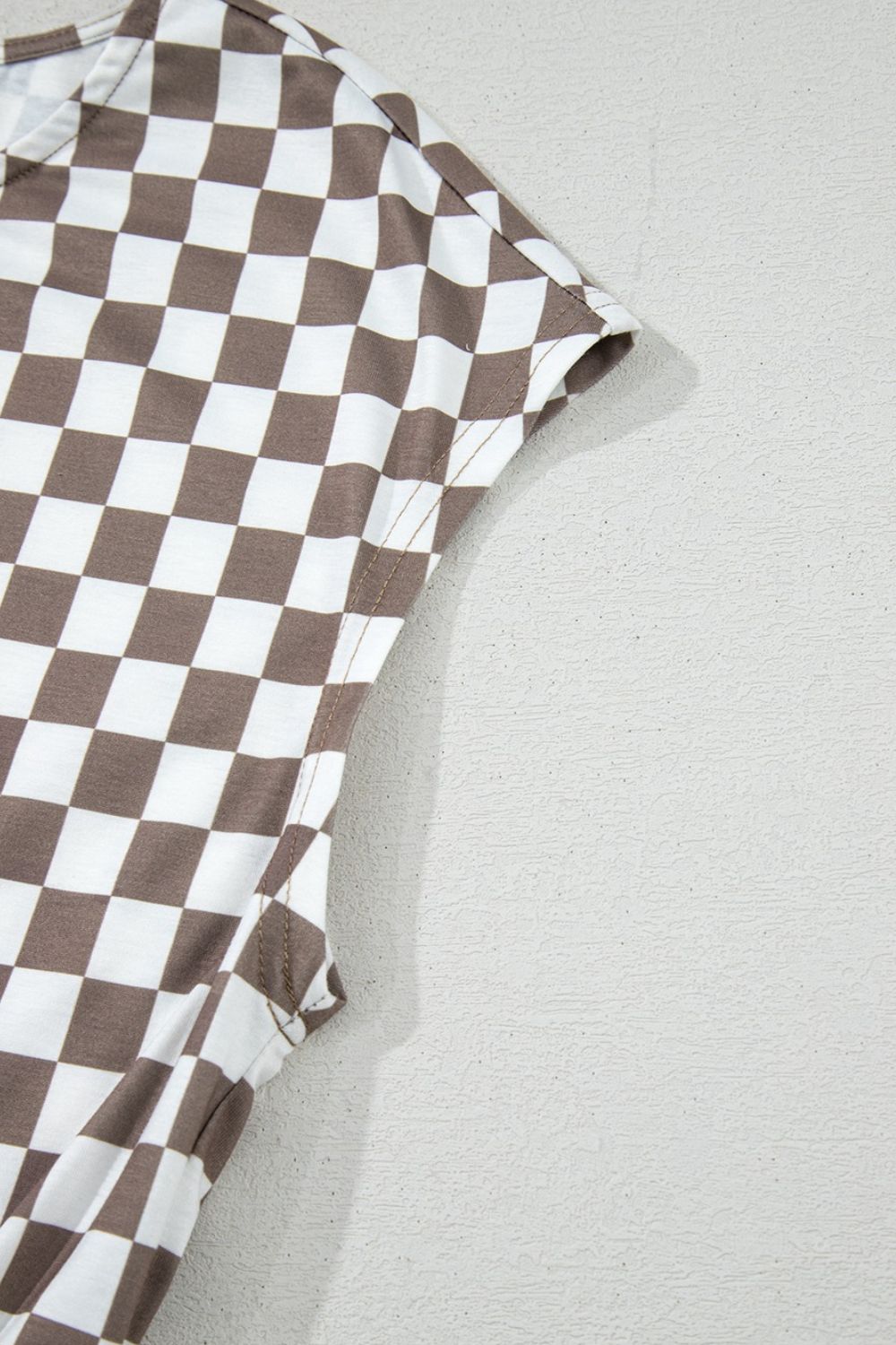 Checkered Print Crew Neck Wide Leg Jumpsuit