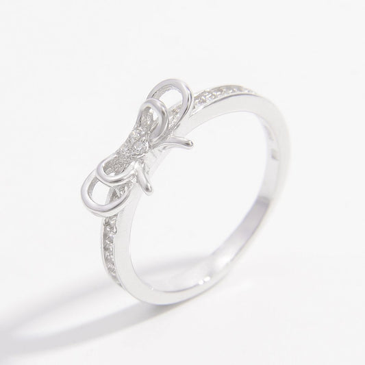 925 Sterling Silver Inlaid Zircon Bow Ring - felvior