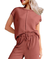 Ribbed Exposed Seam Top and Pants Set