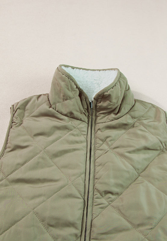 Fuzzy Zip Up Vest Coat with Pockets - felvior