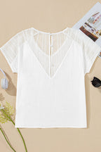 Lace Crochet Textured Button Back V Neck T Shirt