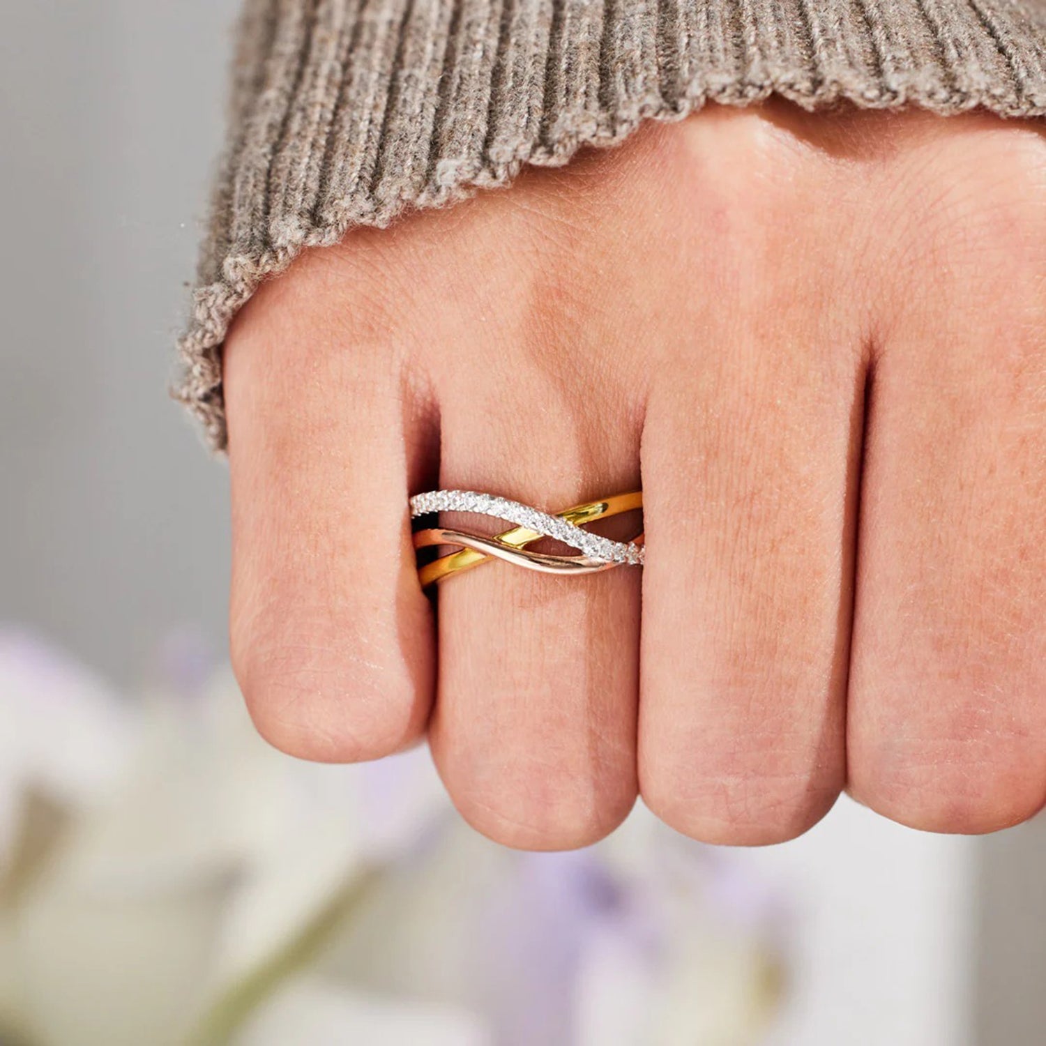 Crisscross Gold-Plated 925 Sterling Silver Ring - felvior