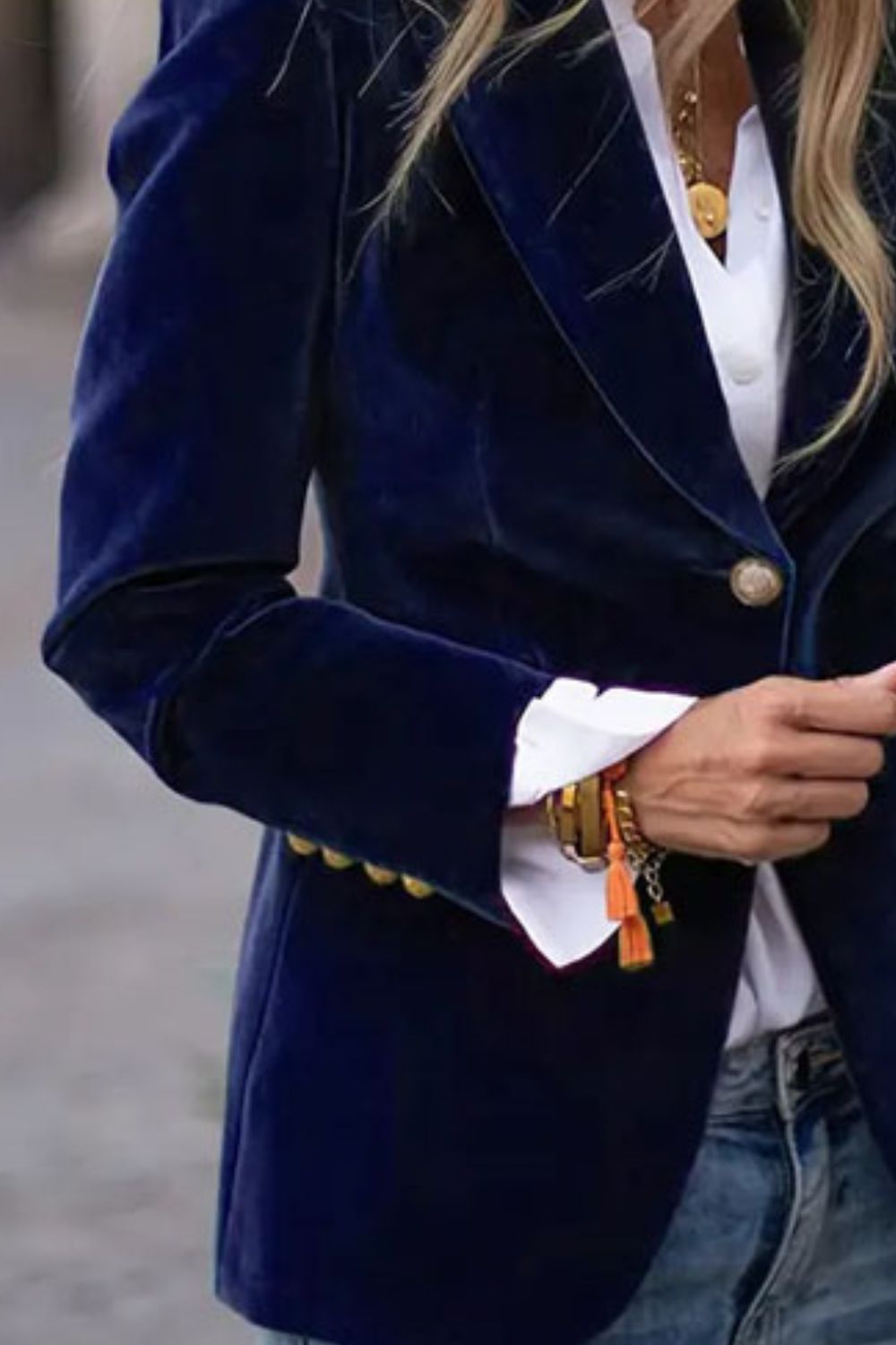 One Button Lapel Collar Long Sleeve Blazer - felvior