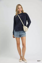 Umgee Round Neck Long Sleeve Side Slit Top