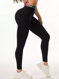 Letter Printed High Waist Active Leggings - felvior
