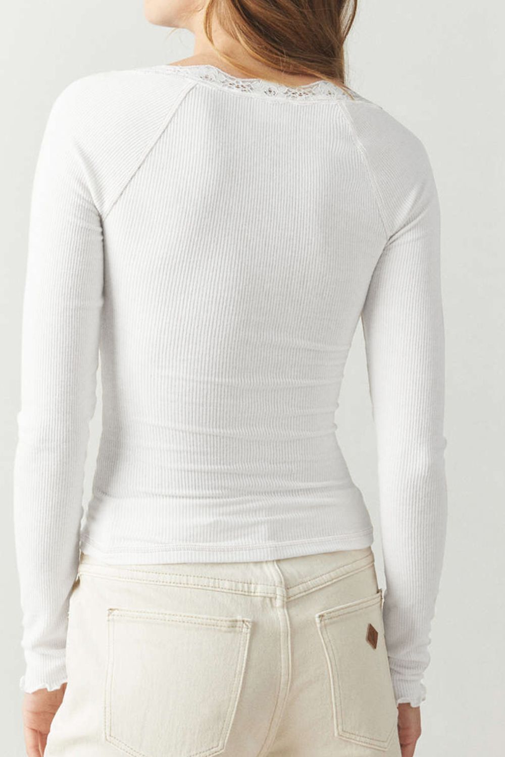 Lace Detail Scoop Neck Long Sleeve Top - felvior