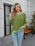 Contrast Trim Round Neck Long Sleeve T-Shirt
