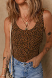 Leopard Scoop Neck Wide Strap Bodysuit - felvior