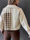 Snap Down Color Block Plaid Jacket - felvior