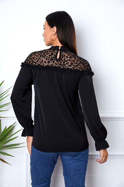 Leopard Frill Flounce Sleeve Blouse - felvior