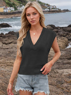 Ribbed Hem V-Neck Sweater Vest