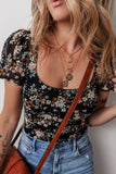 Printed Scoop Neck Short Sleeve Bodysuit - felvior