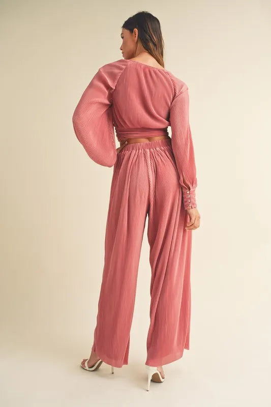 MABLE Front Twisted Long Sleeve Top and Pants Set - felvior