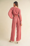 MABLE Front Twisted Long Sleeve Top and Pants Set - felvior