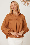 Balloon Sleeve Collared Neck Blouse - felvior