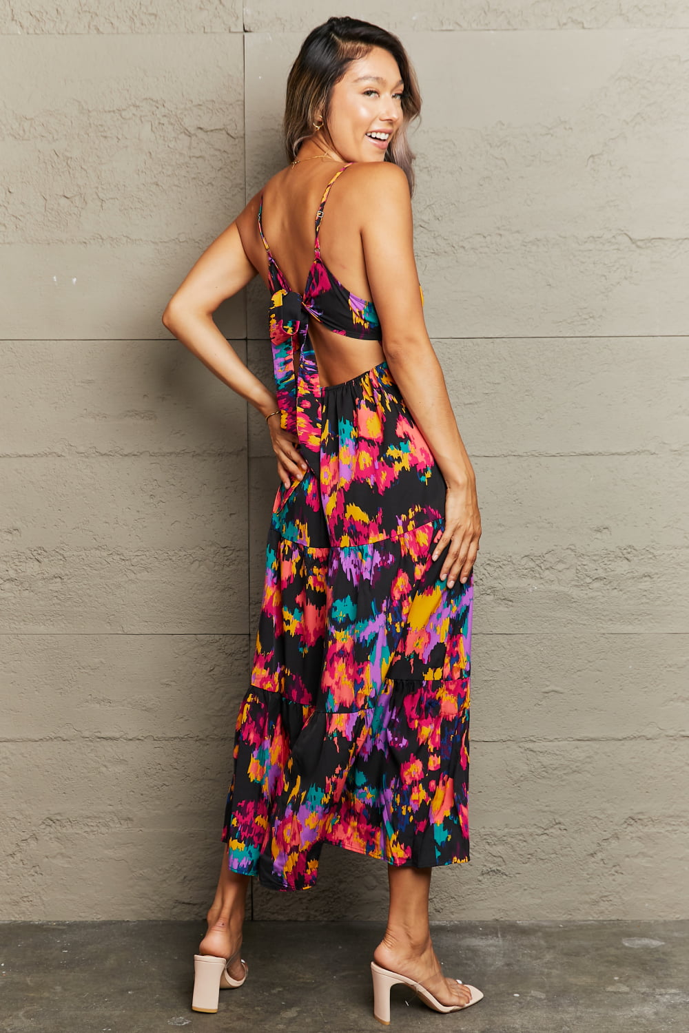 Perfee Cutout Spaghetti Strap Tiered Dress - felvior