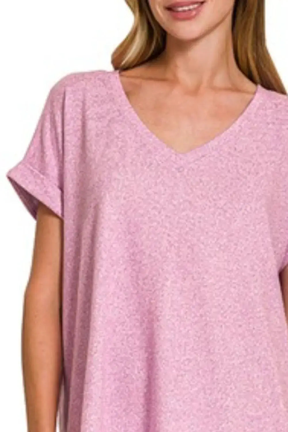 Zenana Soft Melange Hacci V-neck Tee