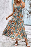 Perfee Floral V-Neck Tiered Sleeveless Dress - felvior