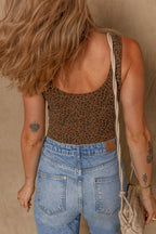 Leopard Scoop Neck Wide Strap Bodysuit