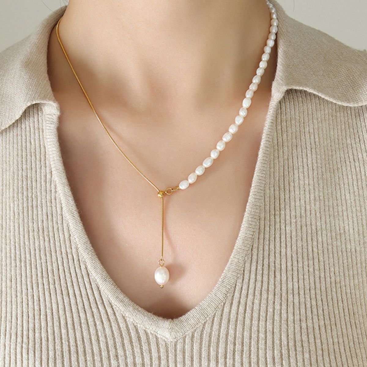 18K Gold-Plated Pearl Necklace - felvior