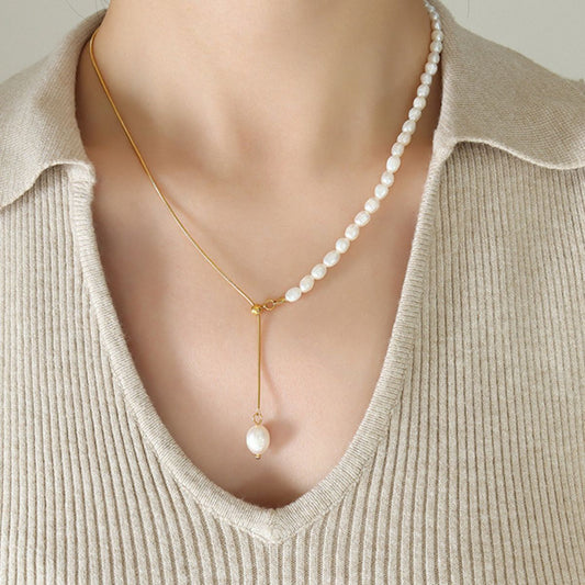 18K Gold-Plated Pearl Necklace - felvior