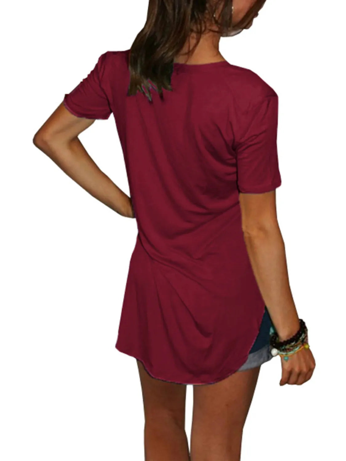 Full Size Solid V-Neck Short Sleeve T-Shirt Plus Size - felvior