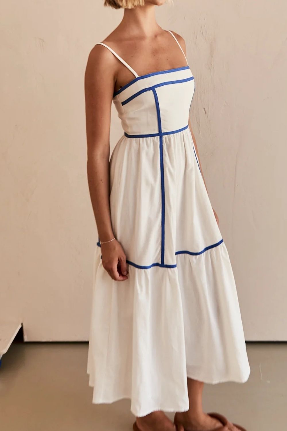 Contrast Trim Square Neck Midi Cami Dress - felvior