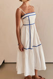 Contrast Trim Square Neck Midi Cami Dress - felvior