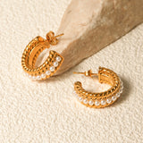 Stainless Steel Pearl C-Hoop Earrings - felvior