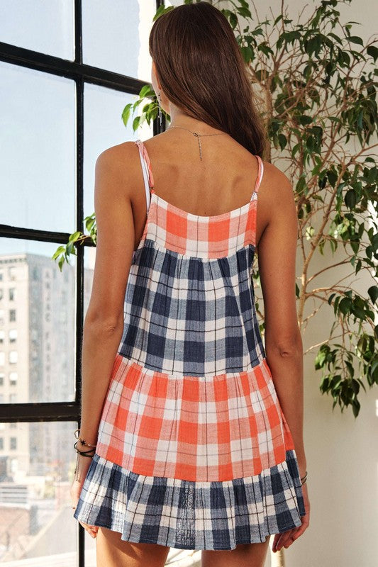 ADORA Plaid Tiered Babydoll Cami - felvior