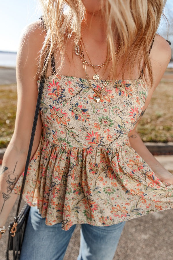 Floral Spaghetti Strap Peplum Cami - felvior