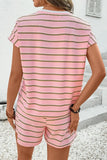 Stripe Wide Short Sleeve Tee and Short Set - felvior