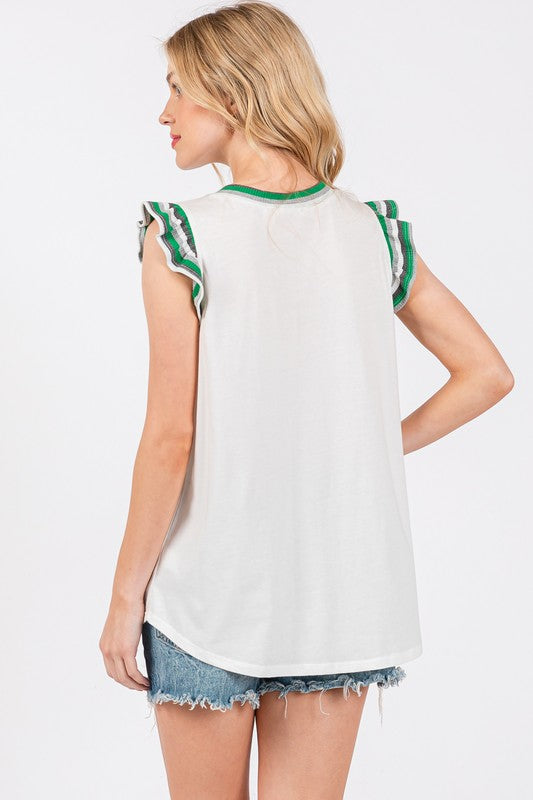 Ces Femme Contrast Striped Sleeveless Round Neck Top - felvior
