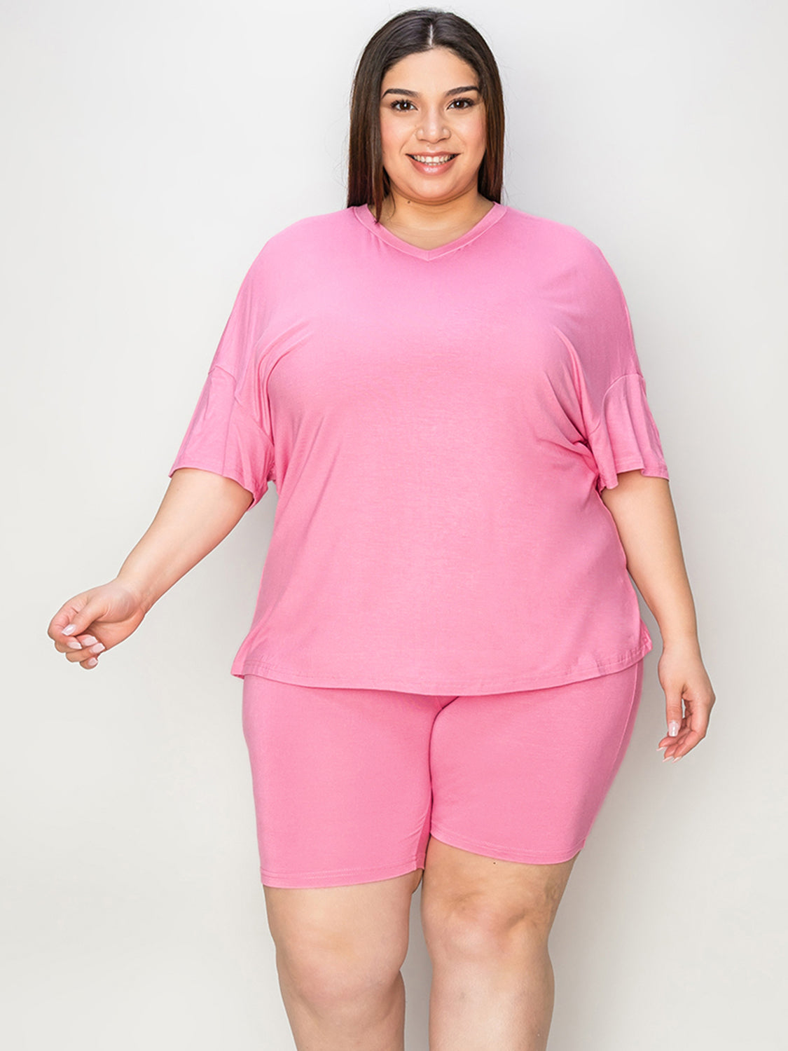 Basic Bae Full Size V-Neck Drop Shoulder T-Shirt and Shorts Set - felvior
