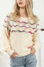 Openwork Wavy Striped Round Neck Sweater