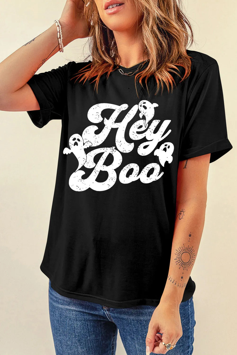 Letter Graphic Round Neck Short Sleeve T-Shirt - felvior