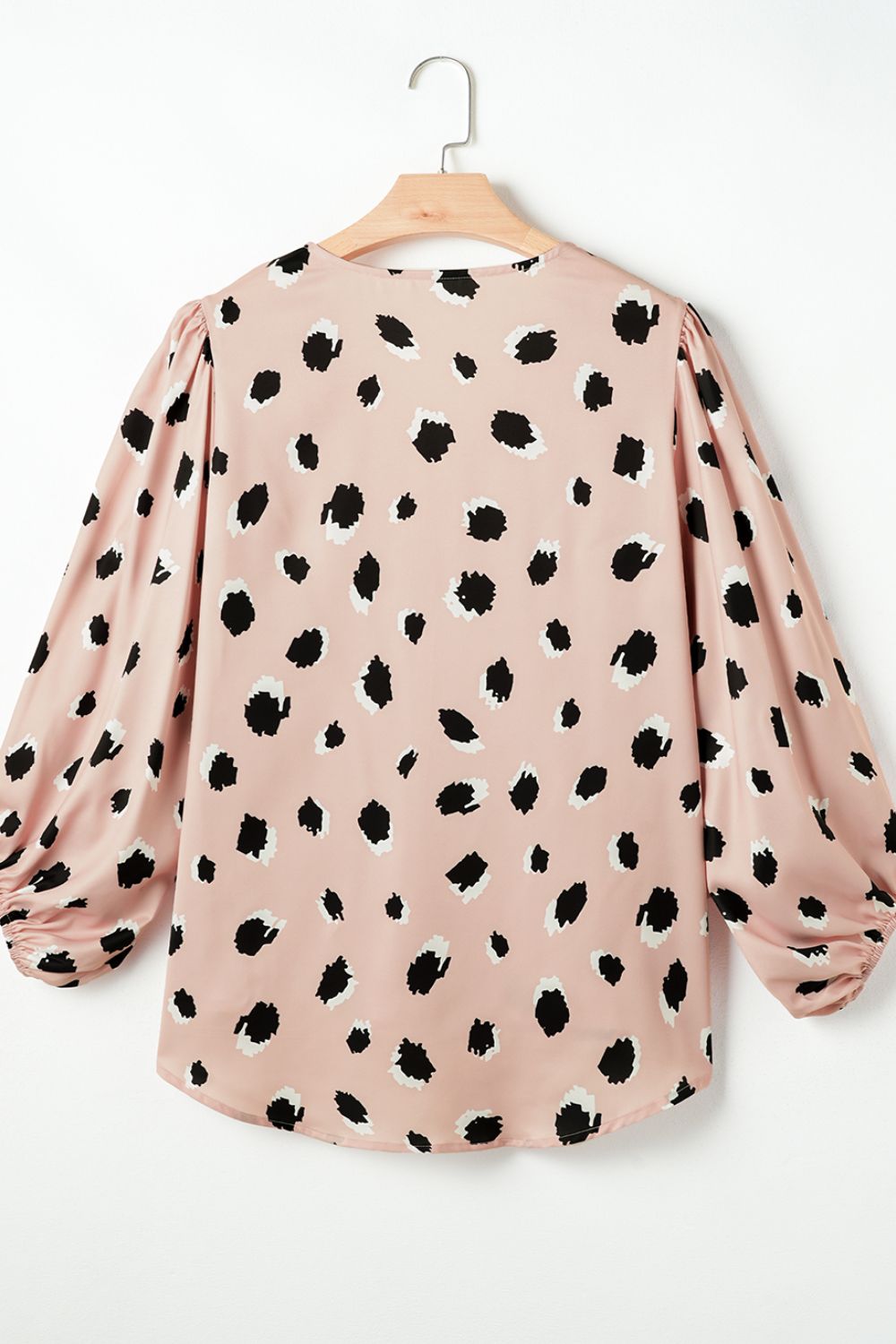 Contrast Animal Print V-Neck Long Sleeve Blouse - felvior