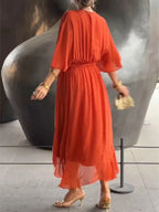 Full Size Flowy Tie Front Midi Dress with Flutter Sleeves Plus Size